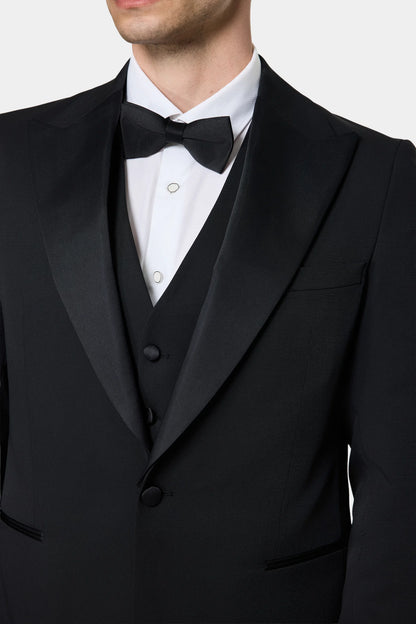 Twn Slim Fit Siyah Düz Smokin Yelekli Takim Elbise