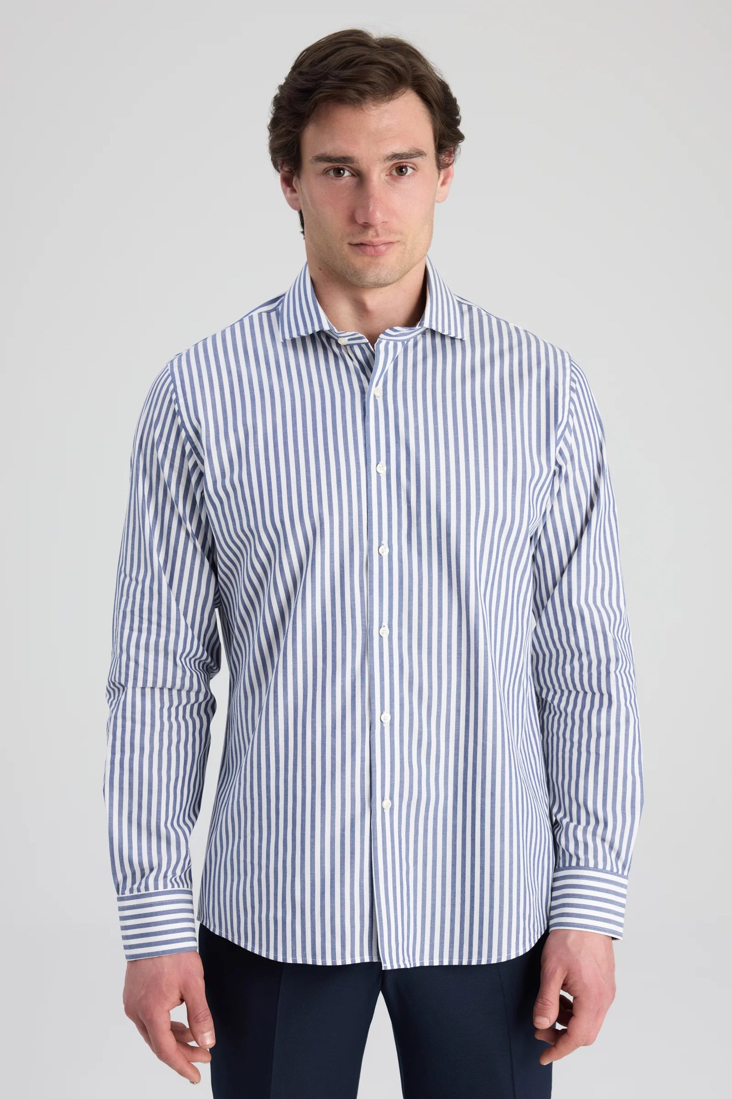 Ds Damat Slim Fit Lacivert Çizgili Gömlek