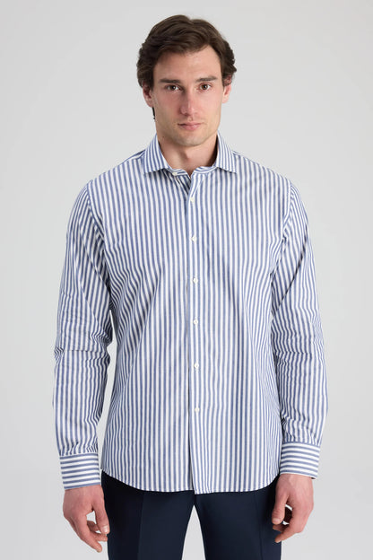 Ds Damat Slim Fit Lacivert Çizgili Gömlek
