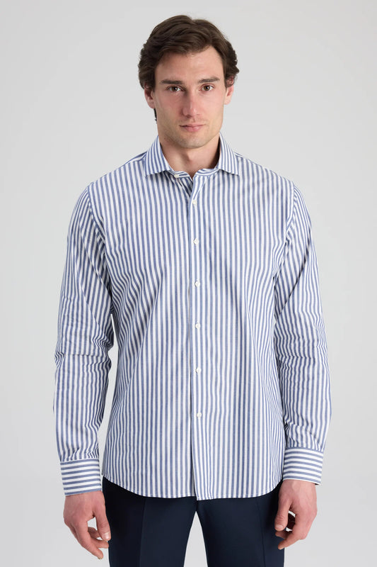 Ds Damat Slim Fit Lacivert Çizgili Gömlek