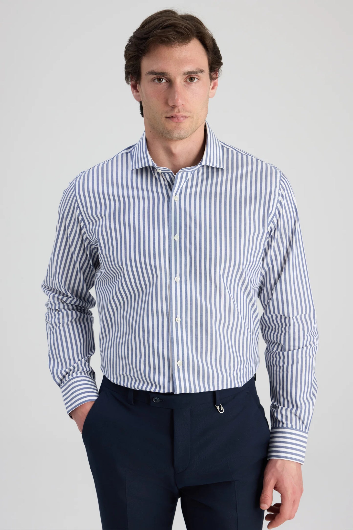Ds Damat Slim Fit Lacivert Çizgili Gömlek