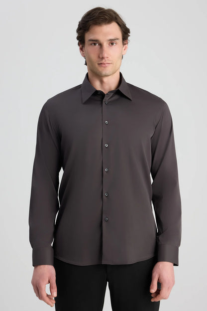 Twn Slim Fit Vizon Düz Travel Gömlek