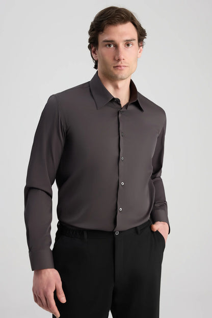 Twn Slim Fit Vizon Düz Travel Gömlek