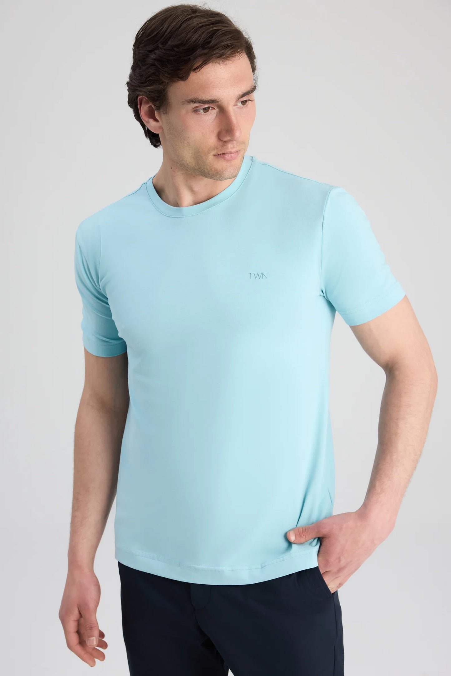 Twn Slim Fit Aqua Düz T-shirt