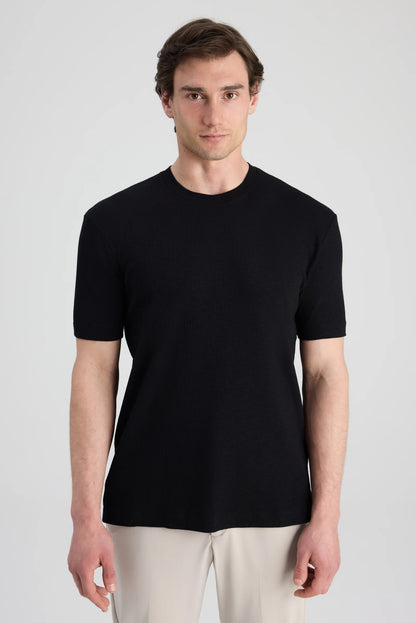 Twn Slim Fit Siyah Fitilli T-shirt