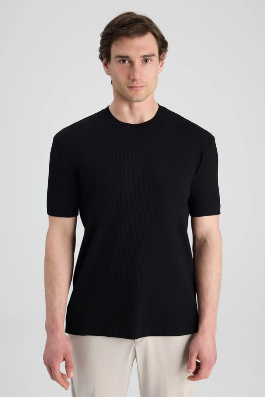 Twn Slim Fit Siyah Fitilli T-shirt