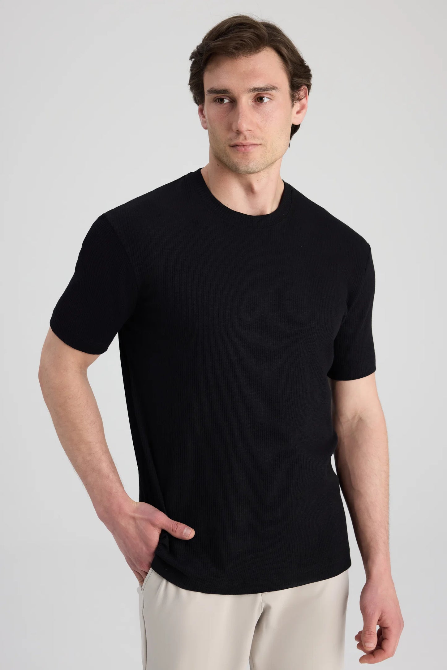 Twn Slim Fit Siyah Fitilli T-shirt