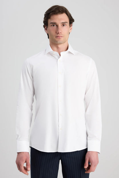 Ds Damat Slim Fit Beyaz Armürlü Gömlek