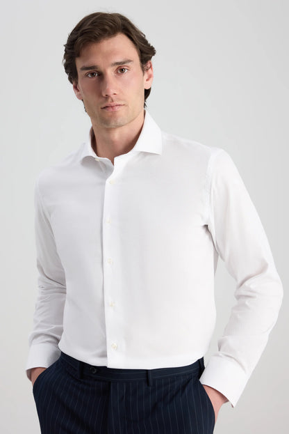 Ds Damat Slim Fit Beyaz Armürlü Gömlek