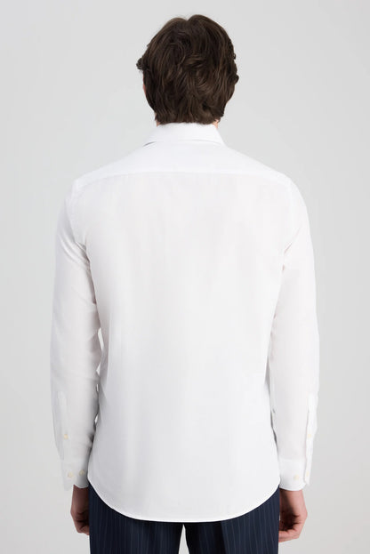 Ds Damat Slim Fit Beyaz Armürlü Gömlek
