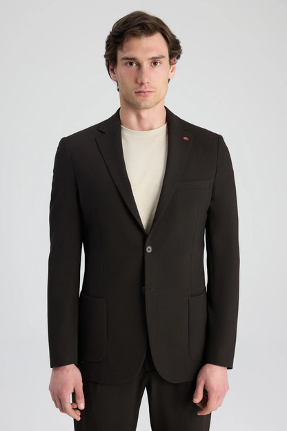 Twn Slim Fit Kahverengi Armürlü Ceket+ Pantolon Kumaş Ceket