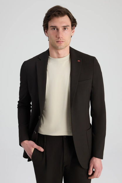 Twn Slim Fit Kahverengi Armürlü Ceket+ Pantolon Kumaş Ceket