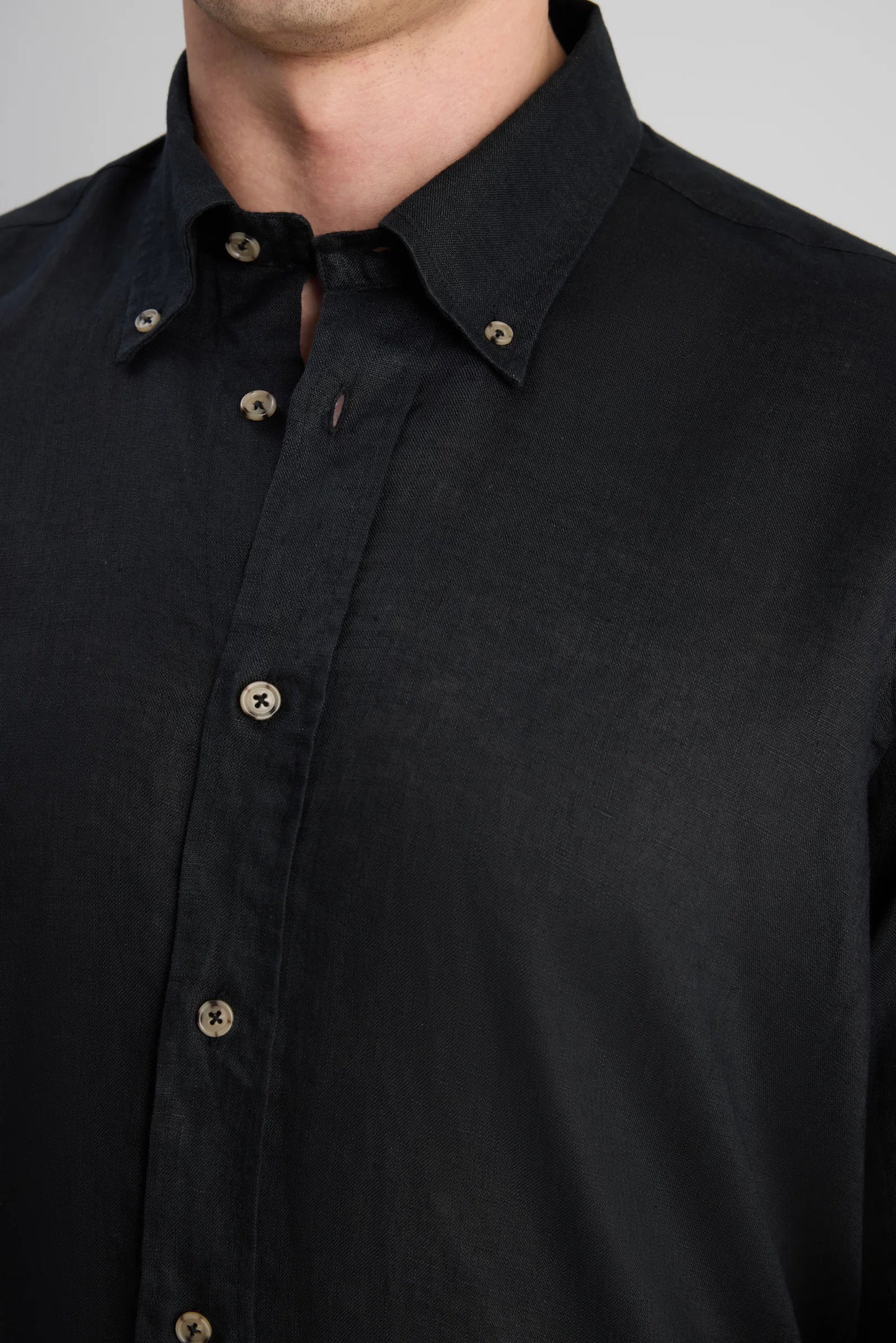 Ds Damat Comfort Siyah Düz %100 Keten Gömlek