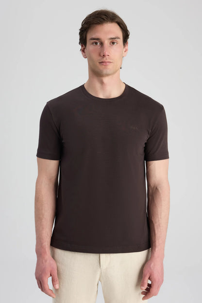 Twn Slim Fit Kahverengi Düz T-shirt