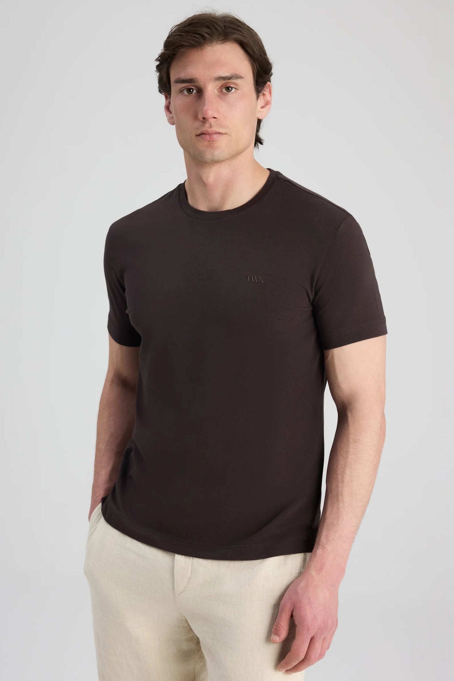 Twn Slim Fit Kahverengi Düz T-shirt