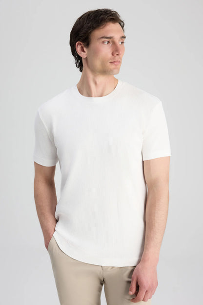 Twn Slim Fit Ekru Fitilli T-shirt