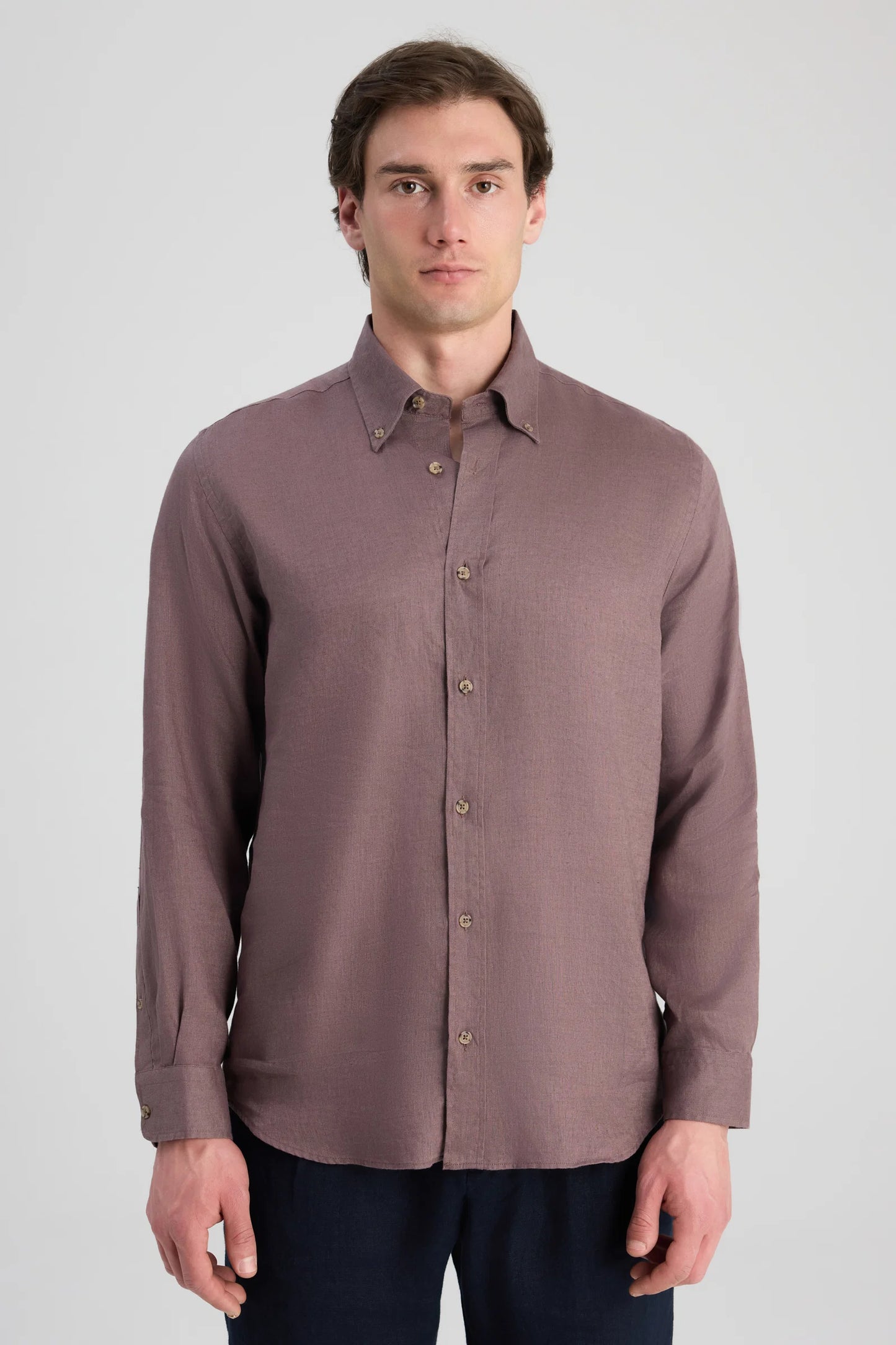Ds Damat Comfort Lila Düz %100 Keten Gömlek