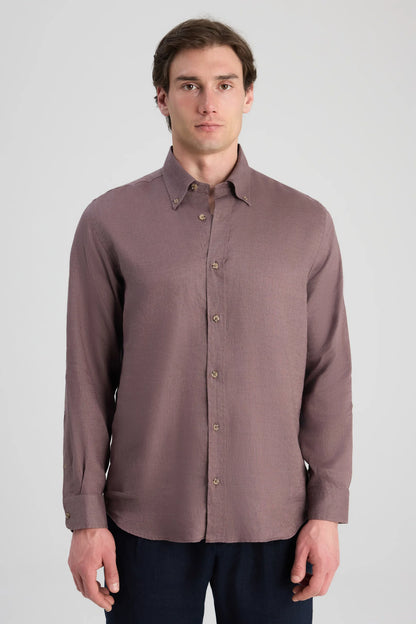 Ds Damat Comfort Lila Düz %100 Keten Gömlek