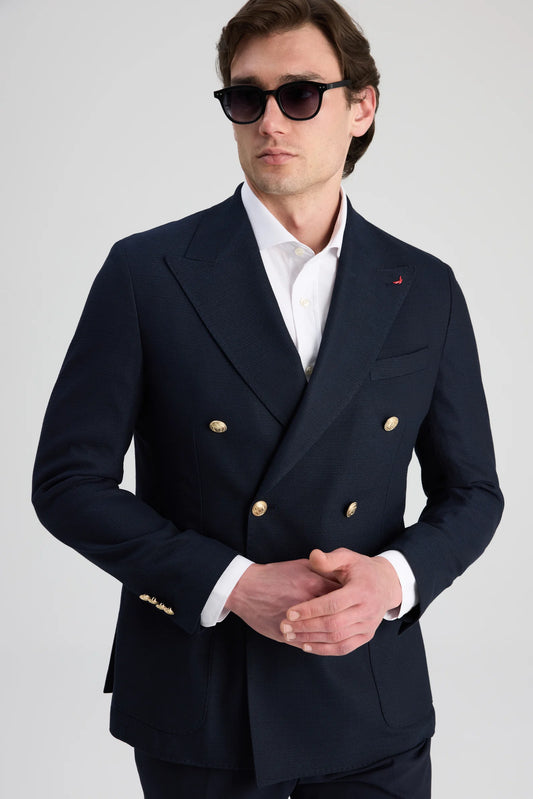 Ds Damat Regular Fit Lacivert Armürlü Kumaş Ceket