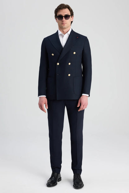 Ds Damat Regular Fit Lacivert Armürlü Kumaş Ceket