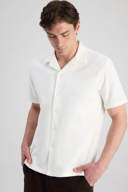 Twn Slim Fit Beyaz Armürlü Gömlek