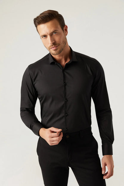 Twn Slim Fit Siyah Düz Gömlek