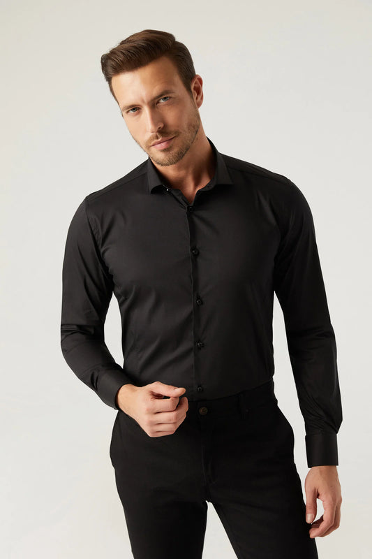 Twn Slim Fit Siyah Düz Gömlek