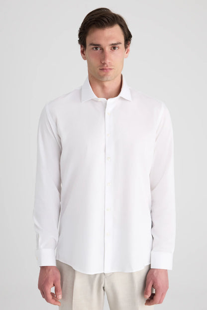 Twn Slim Fit Beyaz Armürlü Gömlek