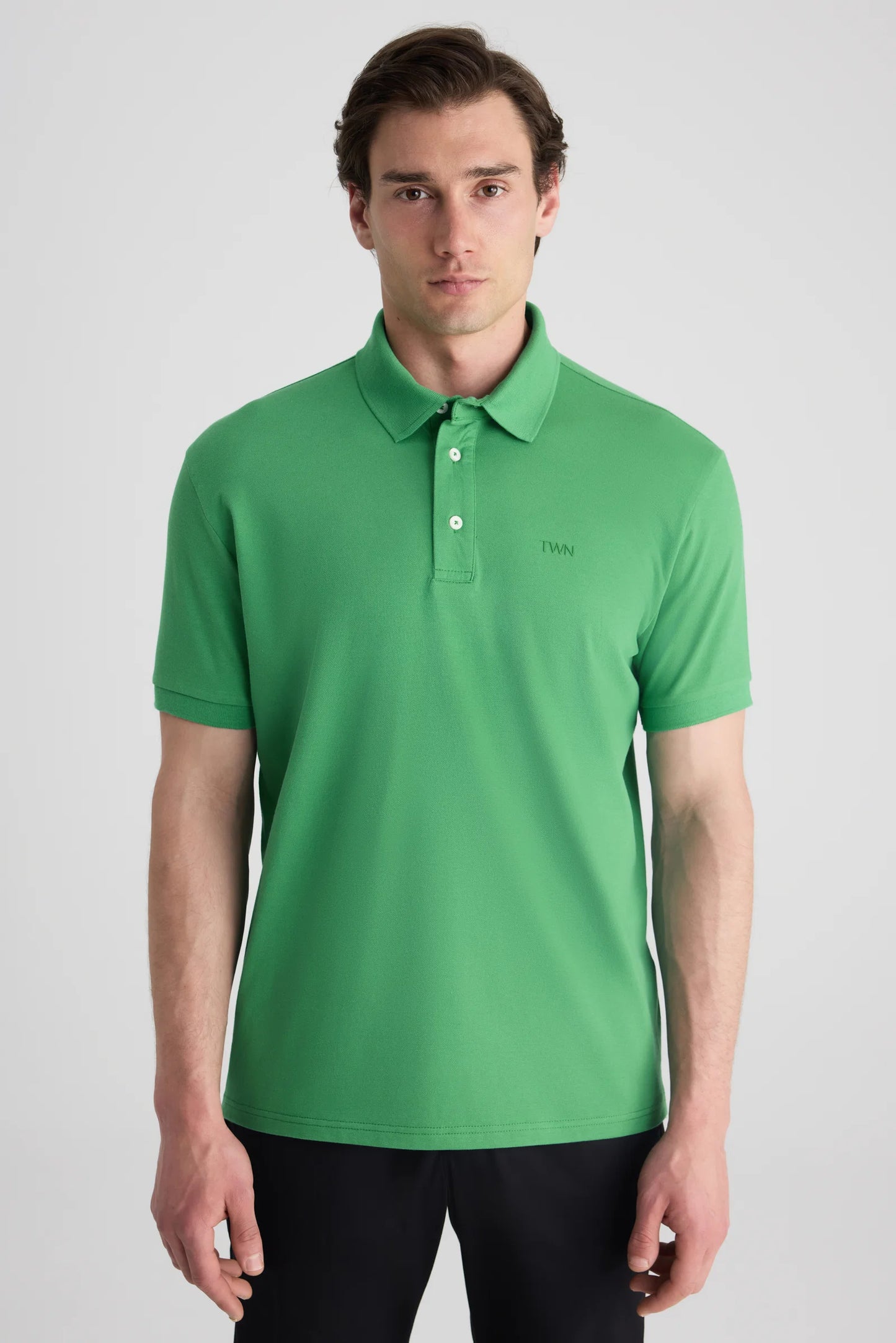 Twn Slim Fit Yeşil Pike Dokulu T-shirt