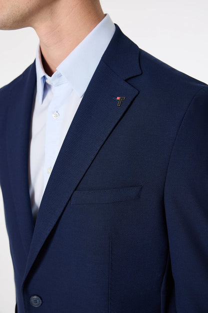 Tween Slim Fit Lacivert Armürlü Kumaş Ceket