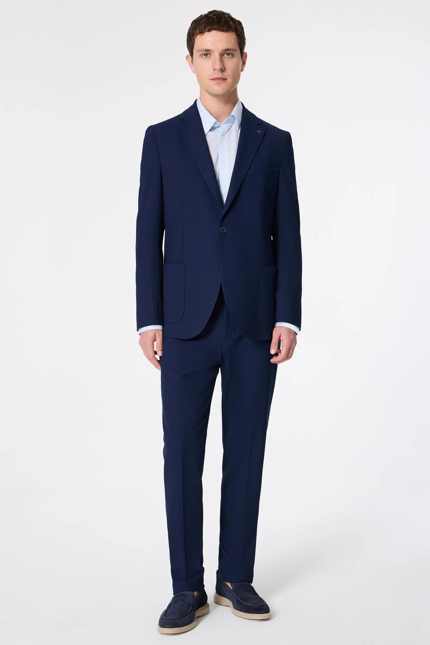 Tween Slim Fit Lacivert Armürlü Kumaş Ceket