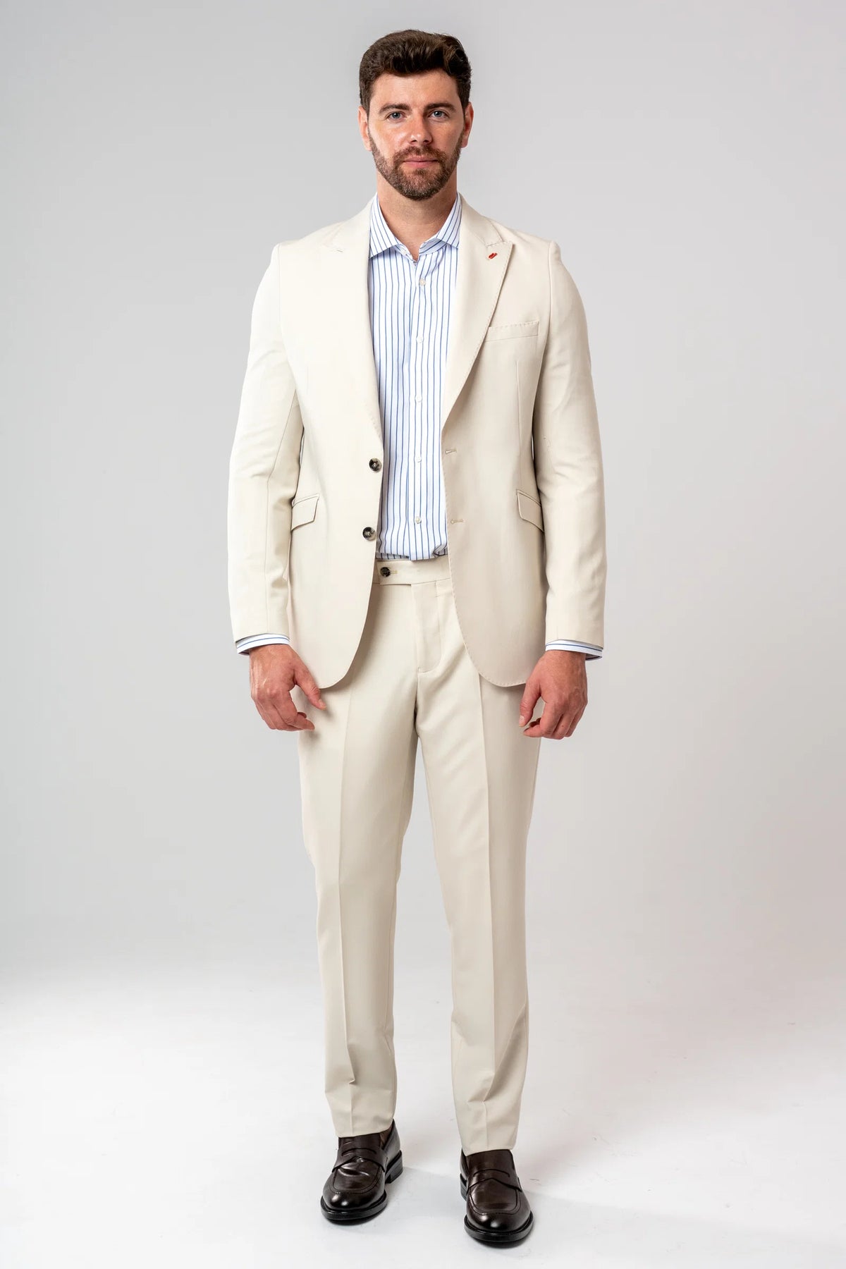 Twn Slim Fit Bej Armürlü Takim Elbise