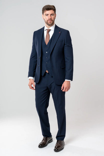 Ds Damat Slim Fit Lacivert Armürlü Takim Elbise Yelekli