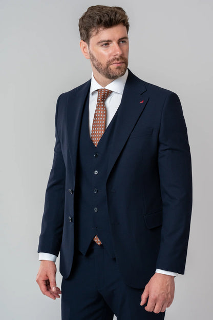 Ds Damat Slim Fit Lacivert Armürlü Takim Elbise Yelekli