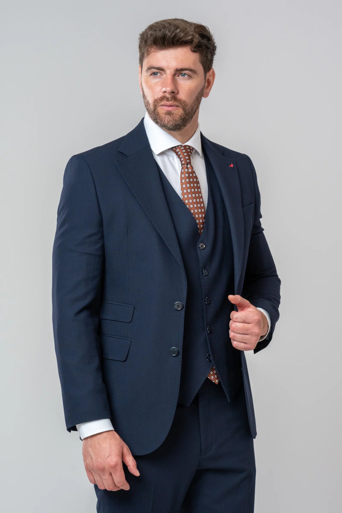 Ds Damat Slim Fit Lacivert Armürlü Takim Elbise Yelekli