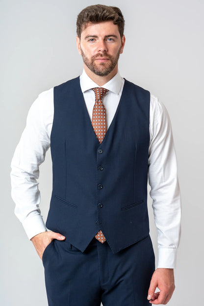 Ds Damat Slim Fit Lacivert Armürlü Takim Elbise Yelekli