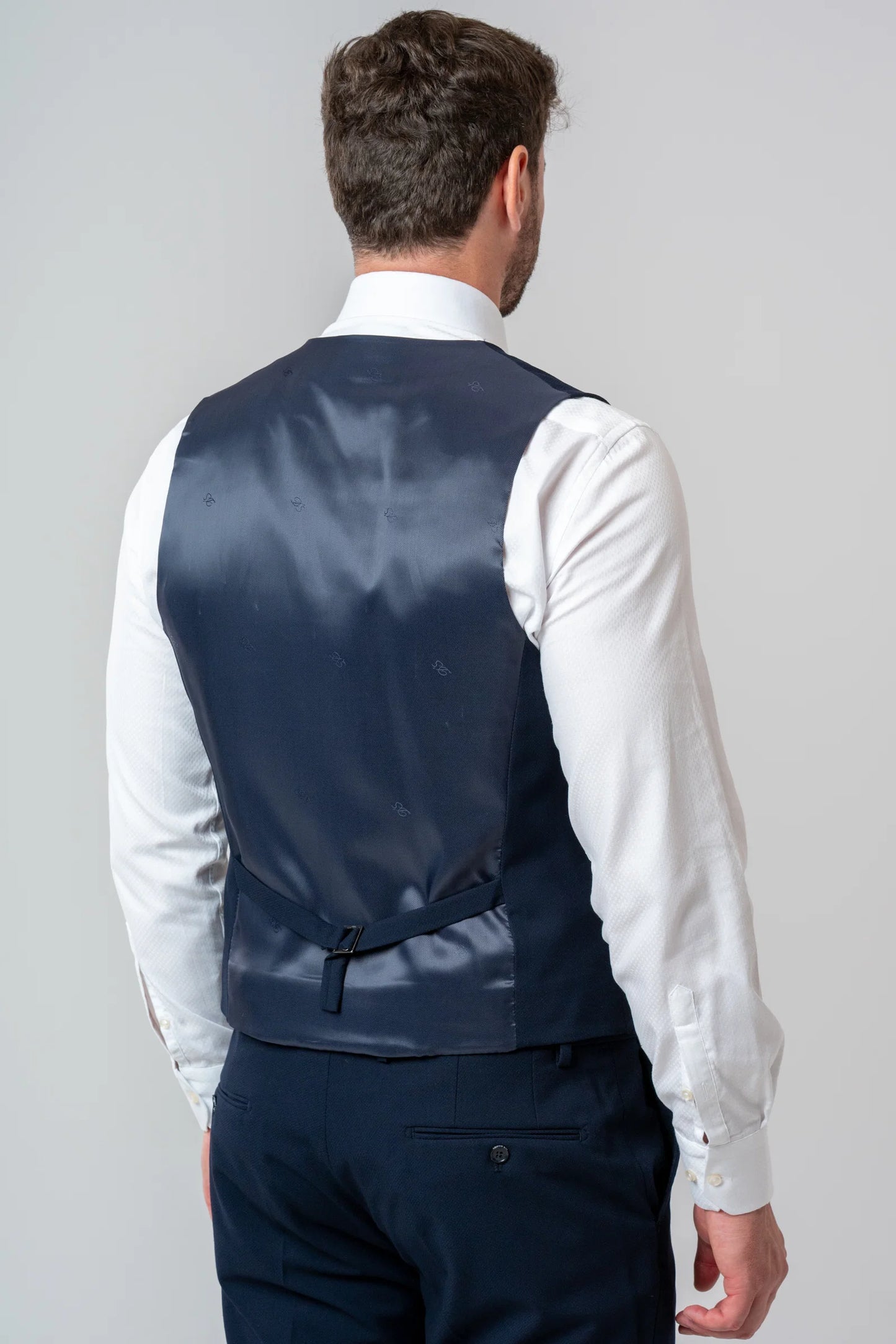 Ds Damat Slim Fit Lacivert Armürlü Takim Elbise Yelekli