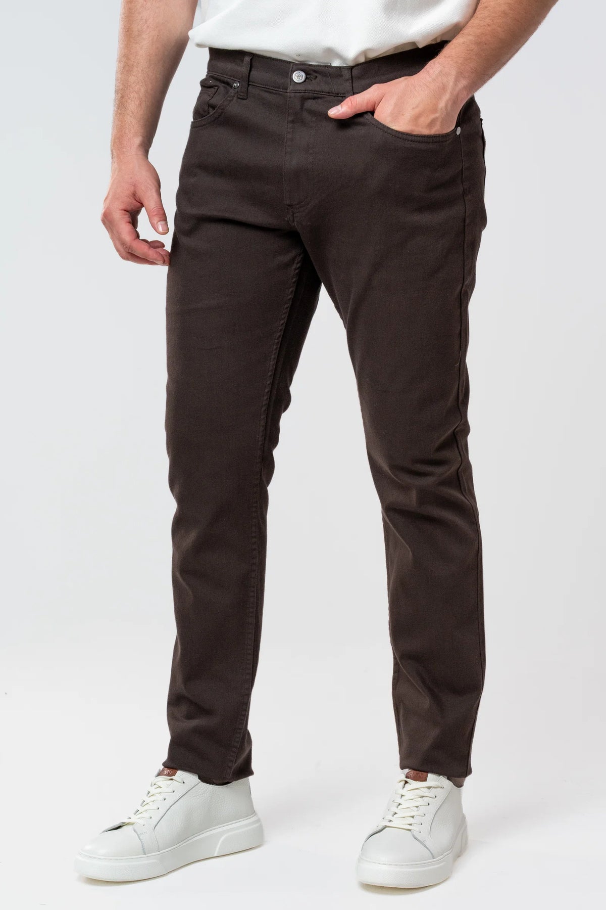 Ds Damat Slim Fit Kahverengi Gabardin Denim Pantolon