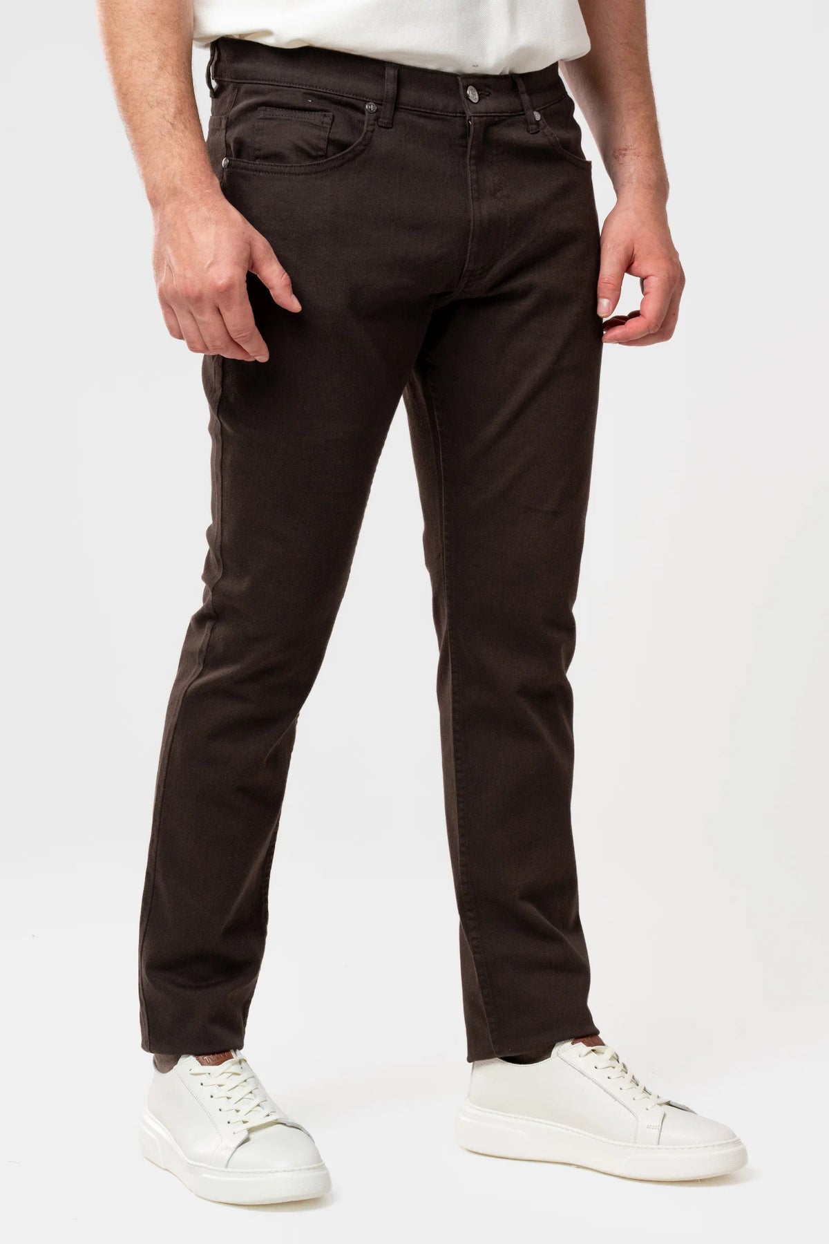 Ds Damat Slim Fit Kahverengi Gabardin Denim Pantolon