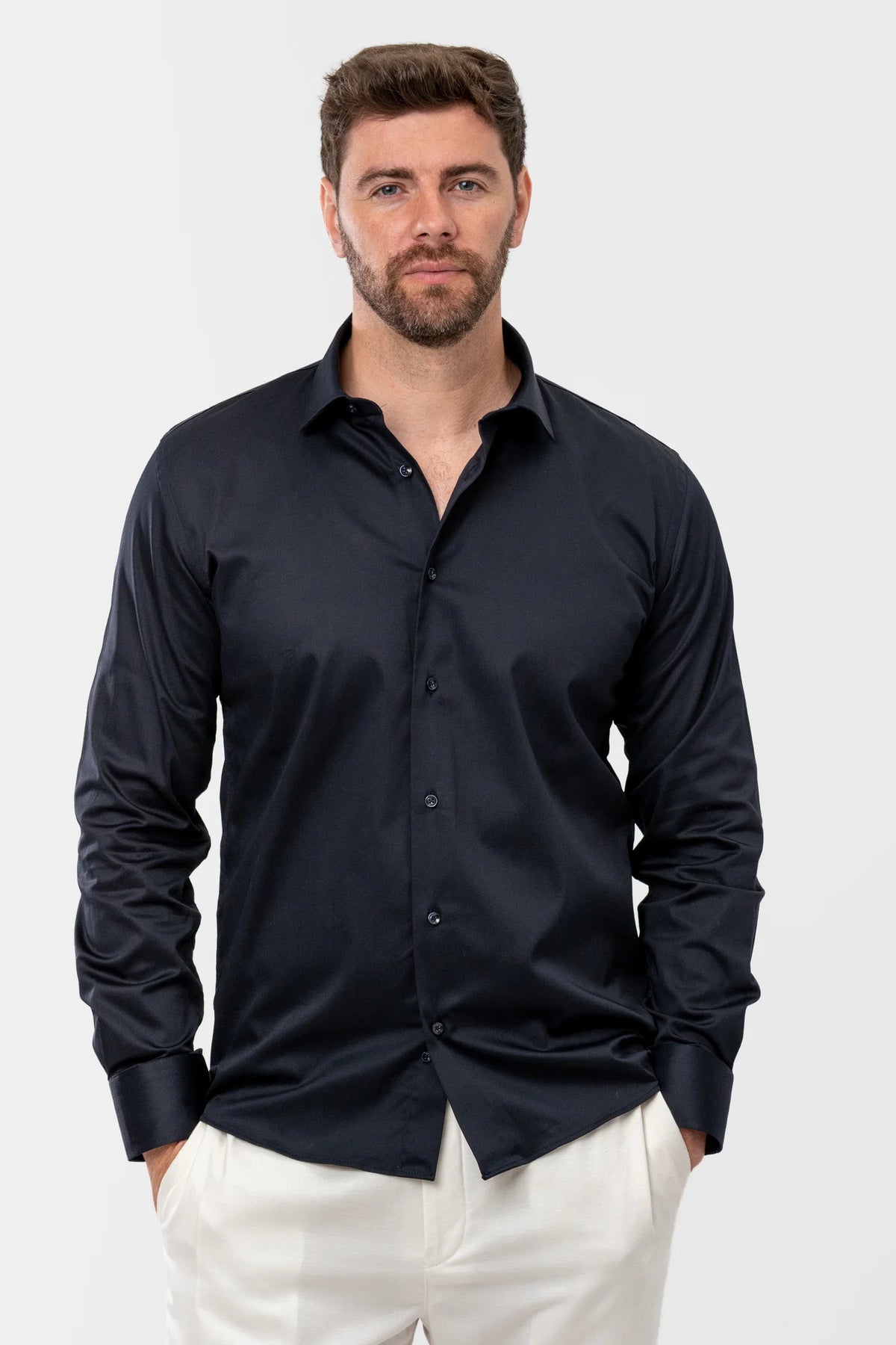 Ds Damat Slim Fit Lacivert Düz Gömlek