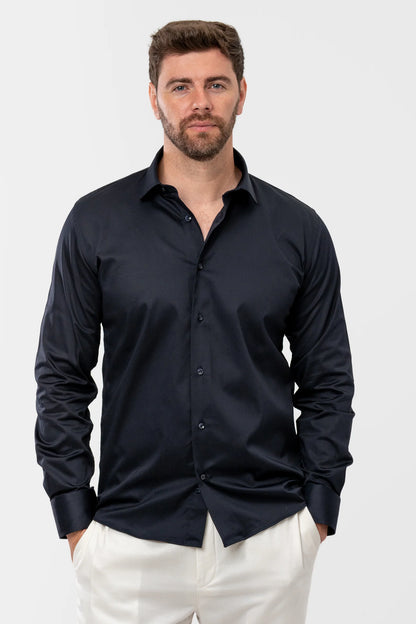 Ds Damat Slim Fit Lacivert Düz Gömlek