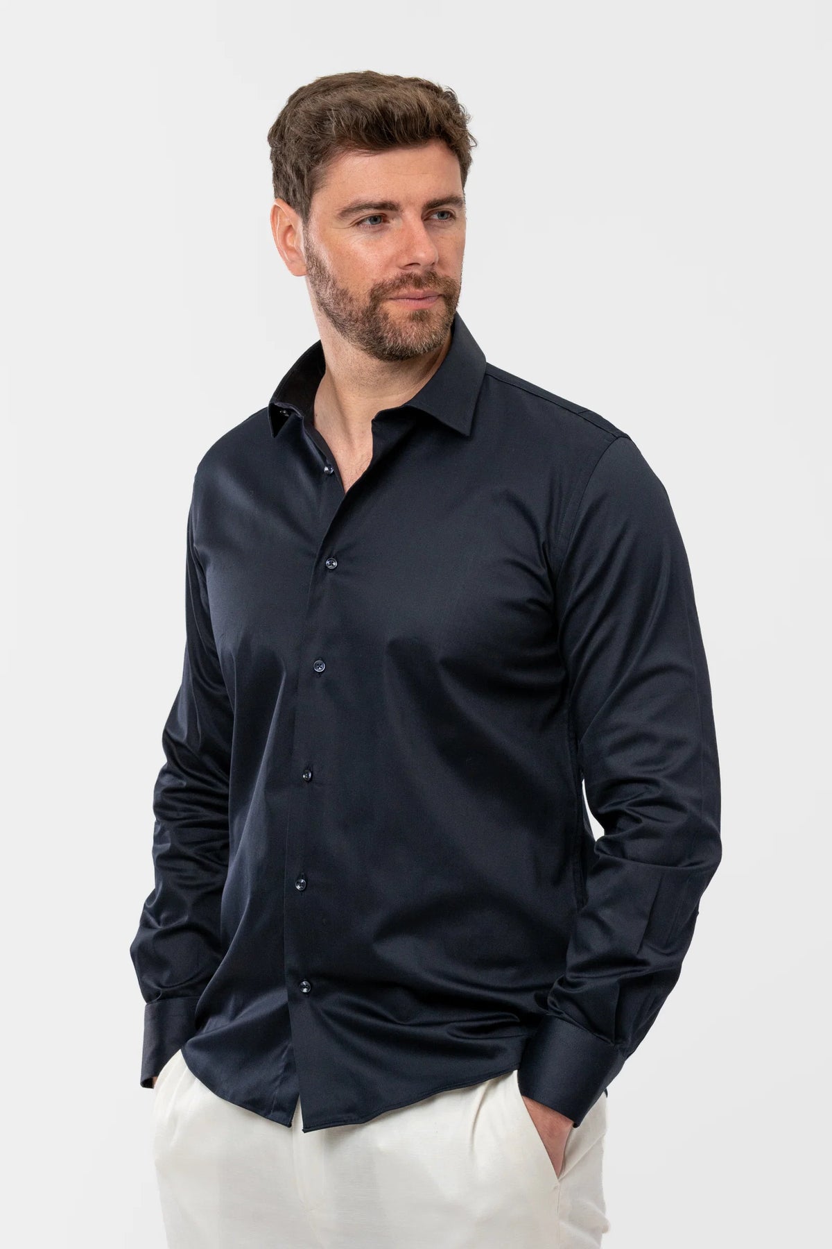 Ds Damat Slim Fit Lacivert Düz Gömlek
