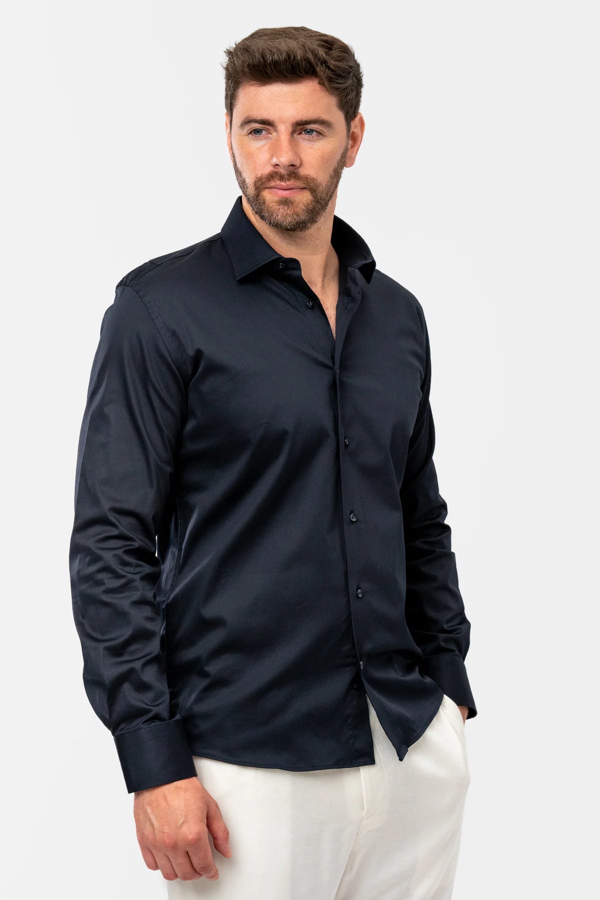 Ds Damat Slim Fit Lacivert Düz Gömlek