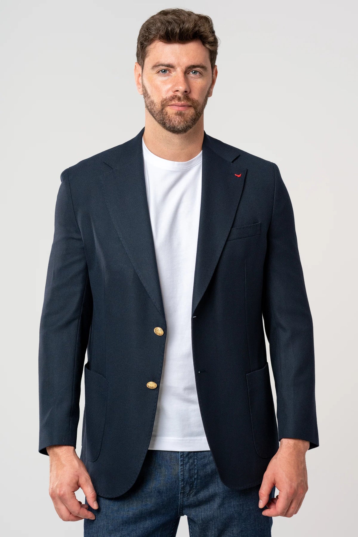 Ds Damat Comfort Fit Lacivert Armürlü Kumaş Ceket
