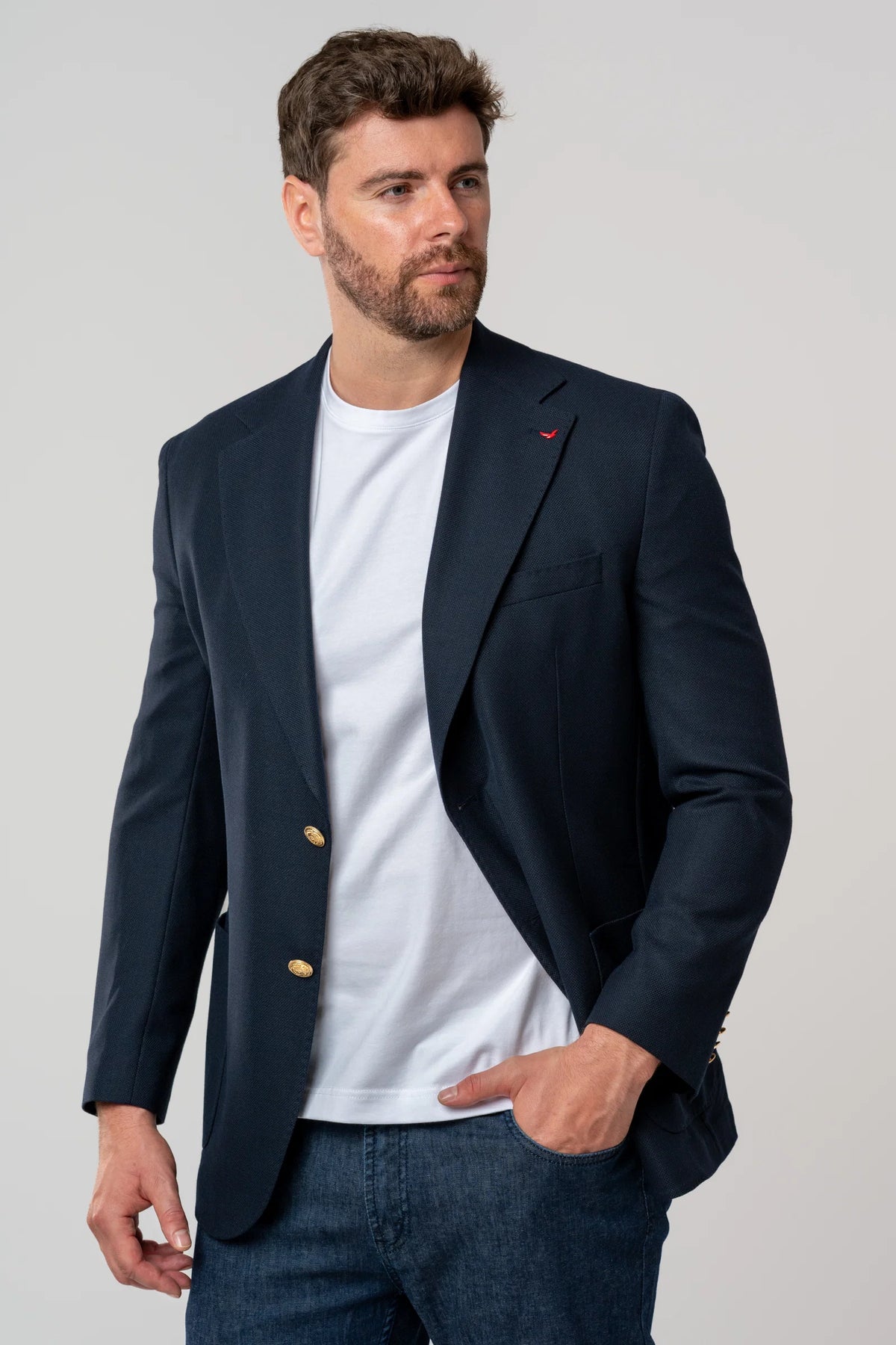 Ds Damat Comfort Fit Lacivert Armürlü Kumaş Ceket