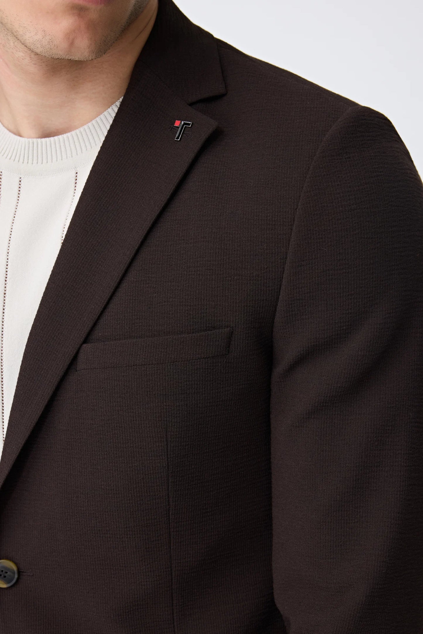 Tween Slim Fit Kahverengi Çizgili Takim Elbise