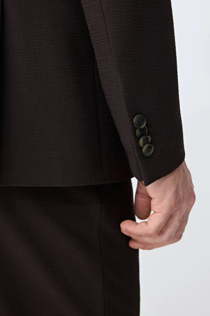 Tween Slim Fit Kahverengi Çizgili Takim Elbise