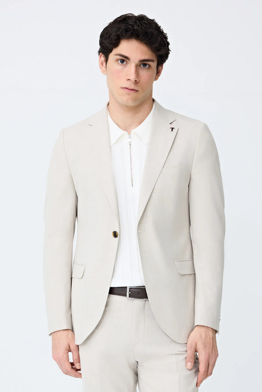 Tween Slim Fit Koyu Bej Armürlü Takim Elbise
