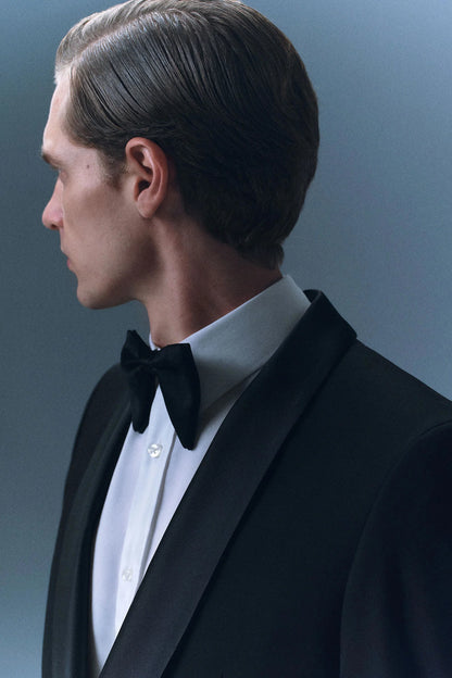 Tween Slim Fit Siyah Düz Yün Karişimli Damatlık &amp; Smokin Takim