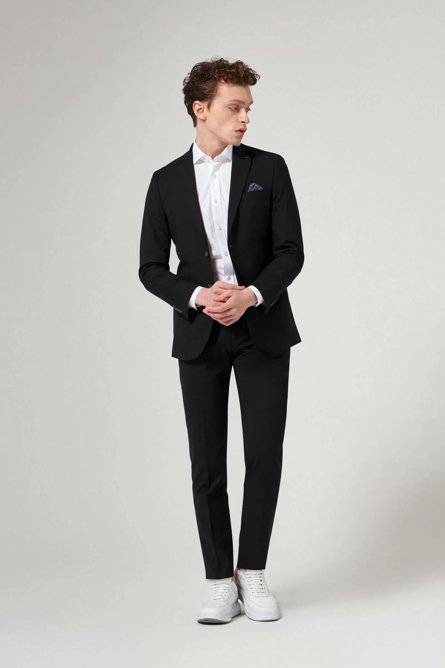 Tween Slim Fit Siyah Düz Yünlü Bi Stretch Takim Elbise